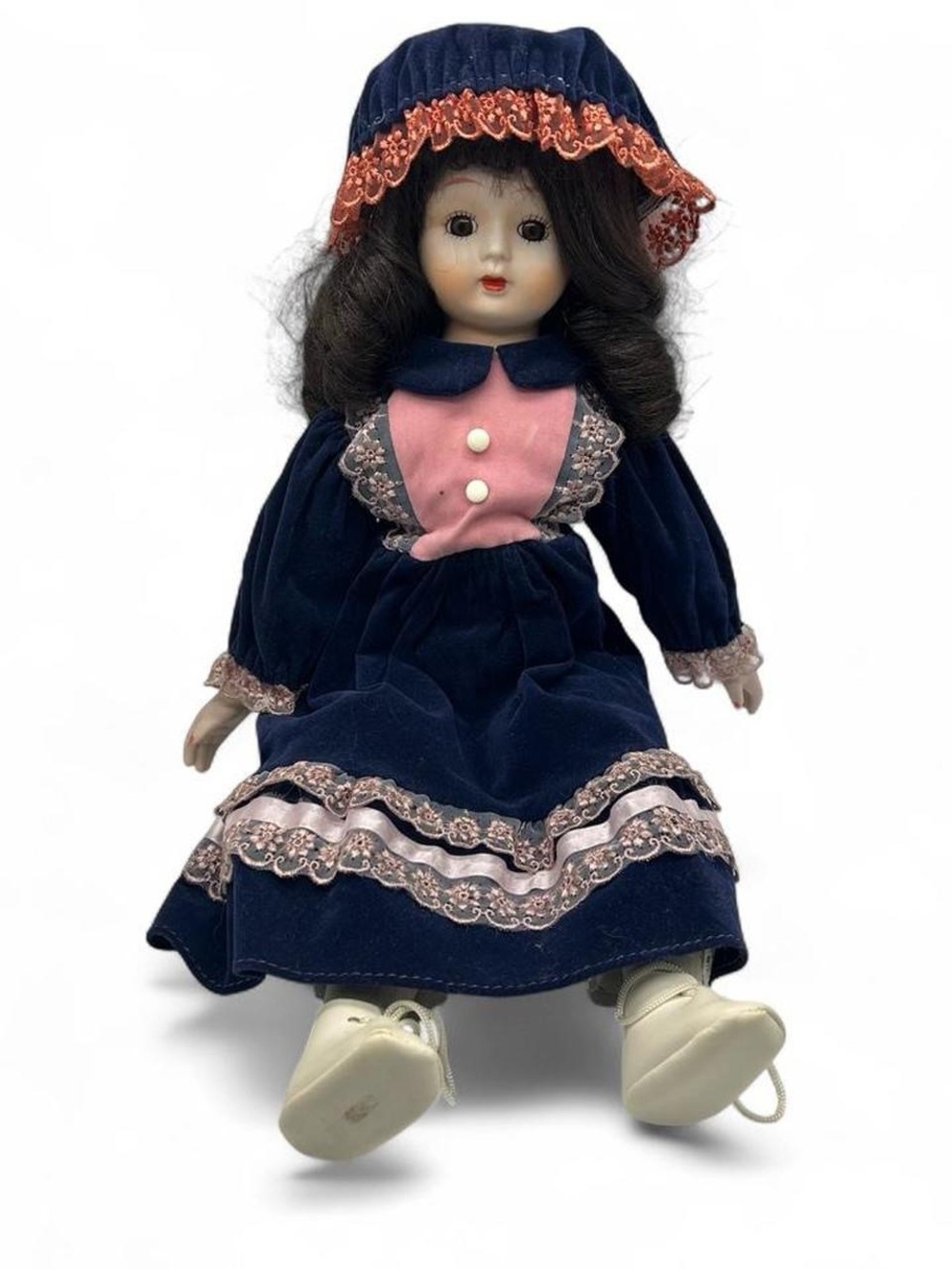 Vintage Victorian Style Porcelain Collectors Doll with Brown Hair & Brown Eyes